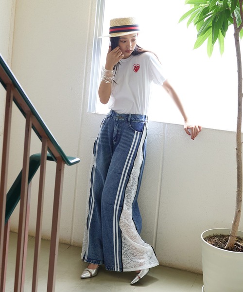 Narcissus（ナルシス）の「【Narcissus】ラインレースデニムパンツ ワイド 2WAY ラインパンツ（デニムパンツ・レディース・ブルー・FREE）」の3枚目の写真
