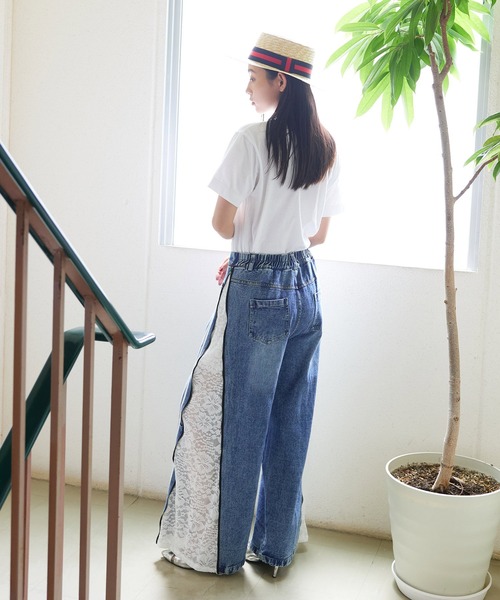 Narcissus（ナルシス）の「【Narcissus】ラインレースデニムパンツ ワイド 2WAY ラインパンツ（デニムパンツ・レディース・ブルー・FREE）」の5枚目の写真