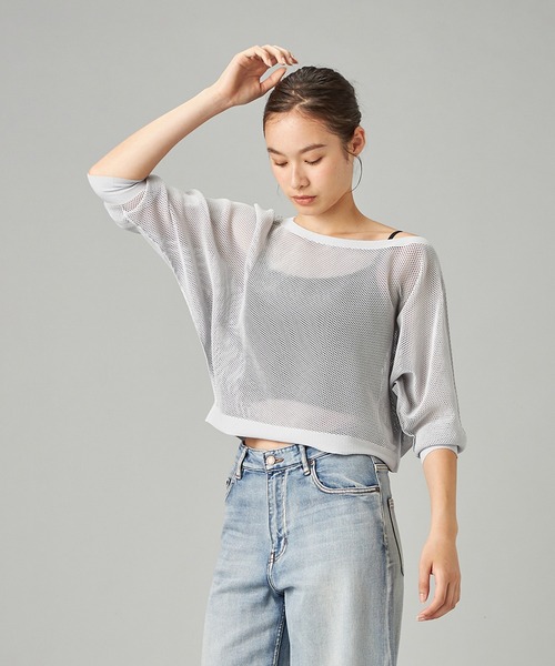 Chacott(チャコット)の「【ノーソーイングニット】7分袖メッシュニットTシャツ(Tシャツ/カットソー・レディース・ライラック/ライム/ベビーピンク/グリーン系その他/グレー系その他/パープル系その他・M)」の1枚目の写真