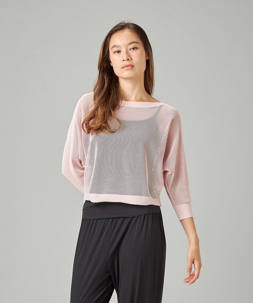 Chacott(チャコット)の「【ノーソーイングニット】7分袖メッシュニットTシャツ(Tシャツ/カットソー・レディース・ライラック/ライム/ベビーピンク/グリーン系その他/グレー系その他/パープル系その他・M)」の6枚目の写真