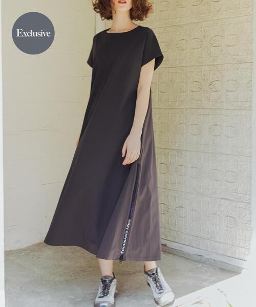 THOUSAND MILE(サウザンドマイル)の「『吸水速乾/UVカット/イージーケア』『別注』THOUSAND MILE×URBAN RESEARCH FRENCH SLEEVE DRESS(ワンピース・レディース・ブラック/チャコールグレー・FREE)」の1枚目の写真