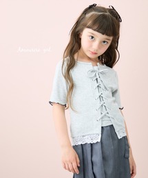 Amourire girl（アムリールガール）の「レースアップ半袖リブカットソー（Tシャツ/カットソー）」
