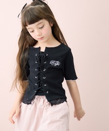 Amourire girl（アムリールガール）の「レースアップ半袖リブカットソー（Tシャツ/カットソー）」