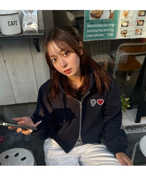 My sugar Babe（マイシュガーベイブ）の「Heart patch logo zip hoodie（パーカー・メンズ・ピンク/ブラック/グレー・MEDIUM/SMALL）」の13枚目の写真