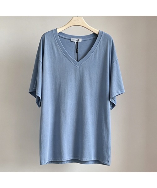 witch(ウイッチ)の「ゆったりとしたシルエットのVネックTシャツ(Tシャツ/カットソー・レディース・ブルー/ホワイト/ブラック/イエロー/ライトグレー/ダークグレー/ピンク・FREE)」の6枚目の写真