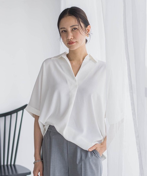 LAUTREAMONT(ロートレアモン)の「【WEB限定】クールアップブラウス≪セット着用可≫(シャツ/ブラウス・レディース・ホワイト/チャコールグレー/ブラック/ライトブルー・7号/9号)」の1枚目の写真