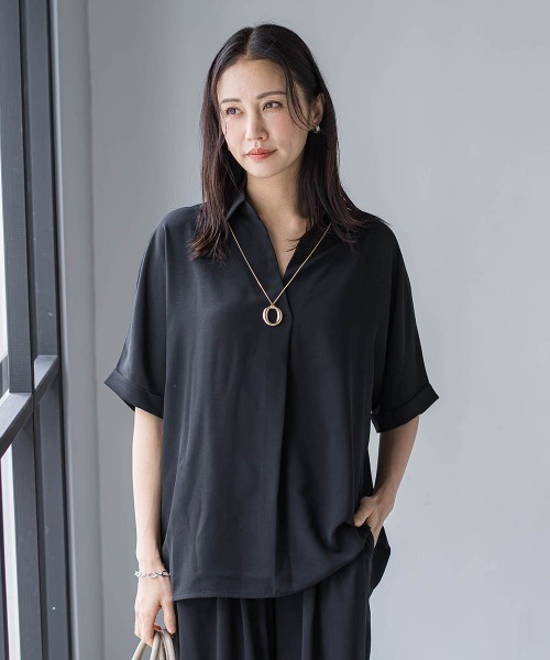 LAUTREAMONT(ロートレアモン)の「【WEB限定】クールアップブラウス≪セット着用可≫(シャツ/ブラウス・レディース・ホワイト/チャコールグレー/ブラック/ライトブルー・7号/9号)」の2枚目の写真