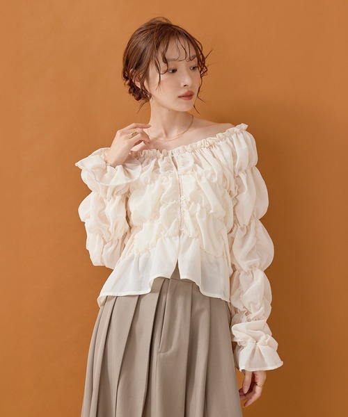 en CAnAF(エンカナフ)の「マルチウェイ シフォン長袖シャーリングブラウス(シャツ/ブラウス・レディース・ブラウン/アイボリー/ブラック・フリー)」の5枚目の写真