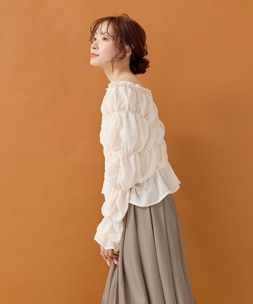 en CAnAF(エンカナフ)の「マルチウェイ シフォン長袖シャーリングブラウス(シャツ/ブラウス・レディース・ブラウン/アイボリー/ブラック・フリー)」の6枚目の写真