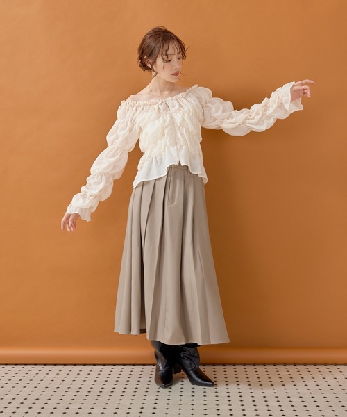 en CAnAF(エンカナフ)の「マルチウェイ シフォン長袖シャーリングブラウス(シャツ/ブラウス・レディース・ブラウン/アイボリー/ブラック・フリー)」の8枚目の写真