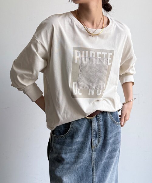 DouDou（ドゥドゥ）の「【WEB限定】オーガンジーロゴロングスリーブTEE（Tシャツ/カットソー・レディース・モカ/チャコールグレー/アイボリー・FREE）」の2枚目の写真