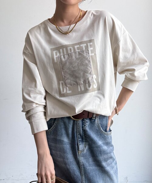 DouDou（ドゥドゥ）の「【WEB限定】オーガンジーロゴロングスリーブTEE（Tシャツ/カットソー・レディース・モカ/チャコールグレー/アイボリー・FREE）」の9枚目の写真