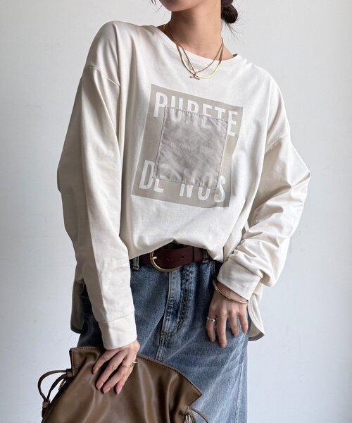 DouDou（ドゥドゥ）の「【WEB限定】オーガンジーロゴロングスリーブTEE（Tシャツ/カットソー・レディース・モカ/チャコールグレー/アイボリー・FREE）」の10枚目の写真