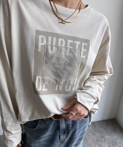 DouDou（ドゥドゥ）の「【WEB限定】オーガンジーロゴロングスリーブTEE（Tシャツ/カットソー・レディース・モカ/チャコールグレー/アイボリー・FREE）」の12枚目の写真