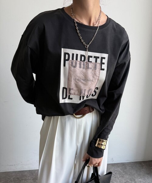 DouDou（ドゥドゥ）の「【WEB限定】オーガンジーロゴロングスリーブTEE（Tシャツ/カットソー・レディース・モカ/チャコールグレー/アイボリー・FREE）」の19枚目の写真