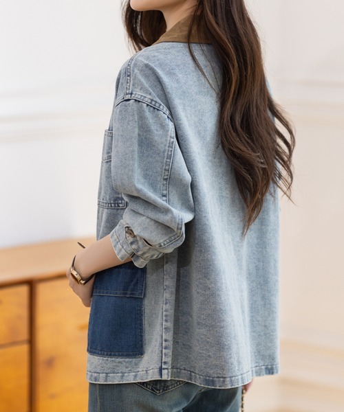 AMAJI(アマジ)の「ポロカラー デニム切替 ジャケット(その他アウター・レディース・ライトブルー・SMALL/MEDIUM/LARGE/X-LARGE)」の3枚目の写真