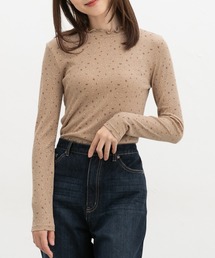 総柄ハイネックTシャツ