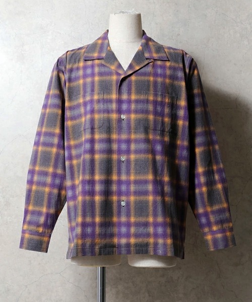 Revo.(レボ)の「【7色展開】HOUSTON ヒューストン PRINT FLANNEL O/C SHIRT プリント フランネル オンブレチェック オープンカラーシャツ 長袖(シャツ/ブラウス・メンズ・パープル/ブラック/レッド/ブラウン/ブルー/グリーン/オレンジ・M/L/XL)」の5枚目の写真