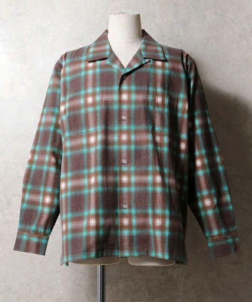 Revo.(レボ)の「【7色展開】HOUSTON ヒューストン PRINT FLANNEL O/C SHIRT プリント フランネル オンブレチェック オープンカラーシャツ 長袖(シャツ/ブラウス・メンズ・パープル/ブラック/レッド/ブラウン/ブルー/グリーン/オレンジ・M/L/XL)」の1枚目の写真