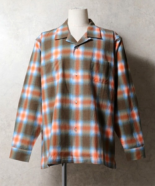 Revo.(レボ)の「【7色展開】HOUSTON ヒューストン PRINT FLANNEL O/C SHIRT プリント フランネル オンブレチェック オープンカラーシャツ 長袖(シャツ/ブラウス・メンズ・パープル/ブラック/レッド/ブラウン/ブルー/グリーン/オレンジ・M/L/XL)」の7枚目の写真
