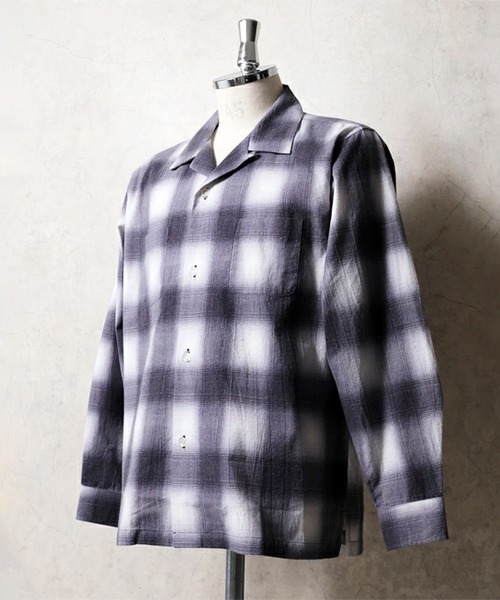 Revo.(レボ)の「【7色展開】HOUSTON ヒューストン PRINT FLANNEL O/C SHIRT プリント フランネル オンブレチェック オープンカラーシャツ 長袖(シャツ/ブラウス・メンズ・パープル/ブラック/レッド/ブラウン/ブルー/グリーン/オレンジ・M/L/XL)」の8枚目の写真