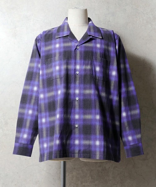 Revo.(レボ)の「【7色展開】HOUSTON ヒューストン PRINT FLANNEL O/C SHIRT プリント フランネル オンブレチェック オープンカラーシャツ 長袖(シャツ/ブラウス・メンズ・パープル/ブラック/レッド/ブラウン/ブルー/グリーン/オレンジ・M/L/XL)」の15枚目の写真