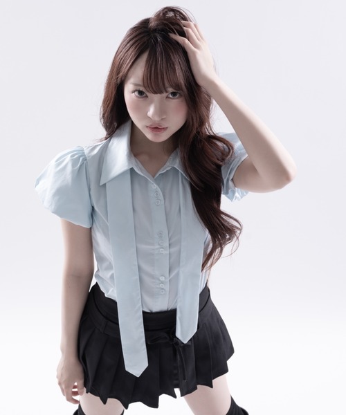 Melviianne(メルヴィアンヌ)の「Con tour fit shirts(シャツ/ブラウス・レディース・White/LT.Blue・SMALL/MEDIUM)」の2枚目の写真