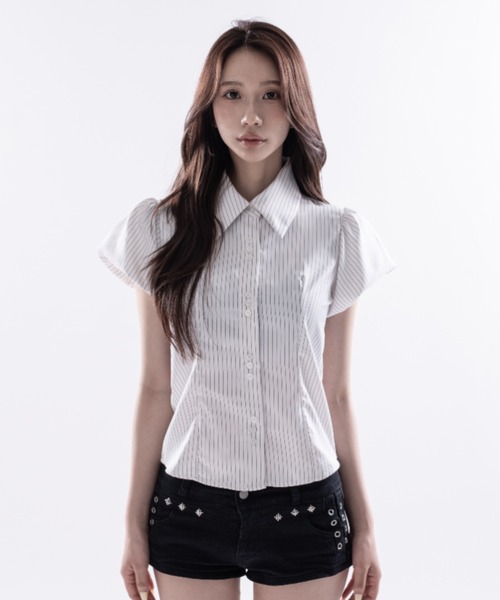 Melviianne(メルヴィアンヌ)の「Con tour fit shirts(シャツ/ブラウス・レディース・White/LT.Blue・SMALL/MEDIUM)」の11枚目の写真