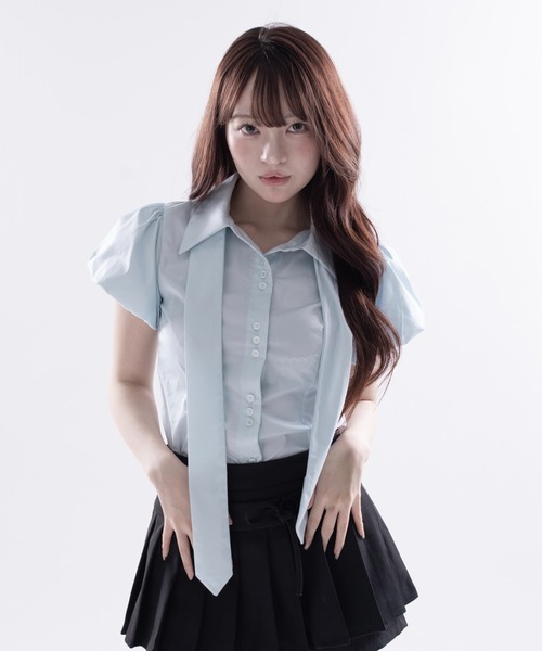 Melviianne(メルヴィアンヌ)の「Con tour fit shirts(シャツ/ブラウス・レディース・White/LT.Blue・SMALL/MEDIUM)」の3枚目の写真