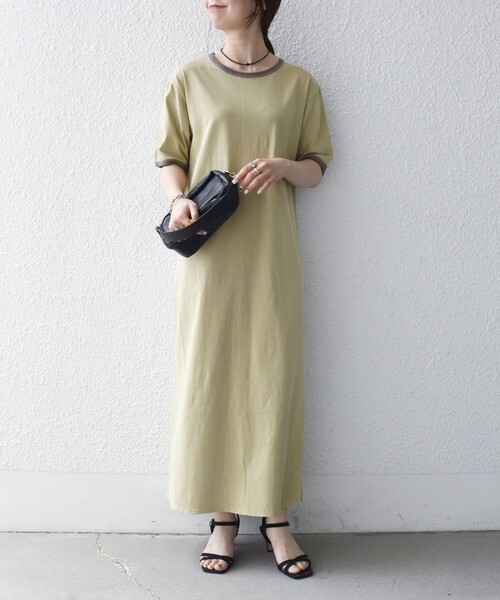 SHIPS any（シップス エニィ）の「SHIPS any:〈洗濯機可能〉バイカラー クルーネック TEE ワンピース（ワンピース・レディース・ブラウン/ダークグレー/ライトグリーン・ONE SIZE）」の5枚目の写真