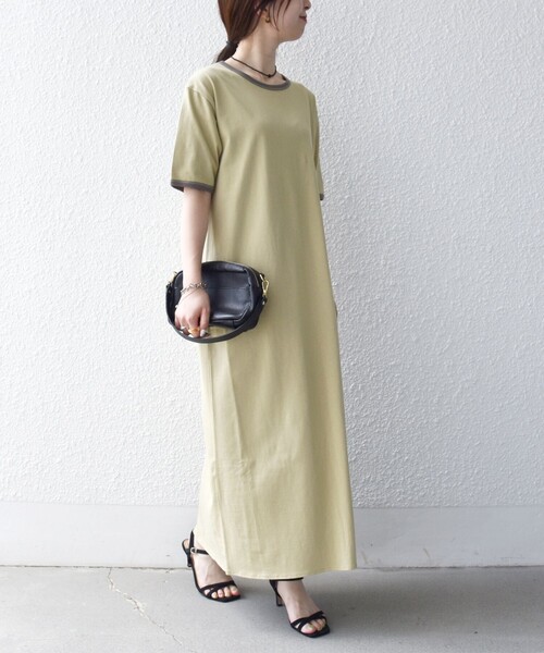 SHIPS any（シップス エニィ）の「SHIPS any:〈洗濯機可能〉バイカラー クルーネック TEE ワンピース（ワンピース・レディース・ブラウン/ダークグレー/ライトグリーン・ONE SIZE）」の6枚目の写真