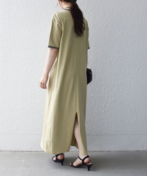 SHIPS any（シップス エニィ）の「SHIPS any:〈洗濯機可能〉バイカラー クルーネック TEE ワンピース（ワンピース・レディース・ブラウン/ダークグレー/ライトグリーン・ONE SIZE）」の9枚目の写真