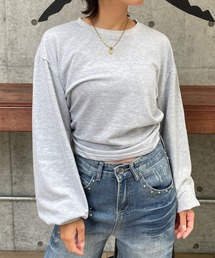 サイドギャザークルー長袖ショートトレーナー