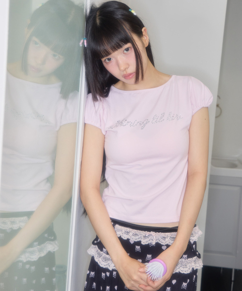 SHAKIRI(シャキリ)の「シャイニングスカルホットフィックストップ(ピンク)(Tシャツ/カットソー・レディース・その他・FREE)」の2枚目の写真
