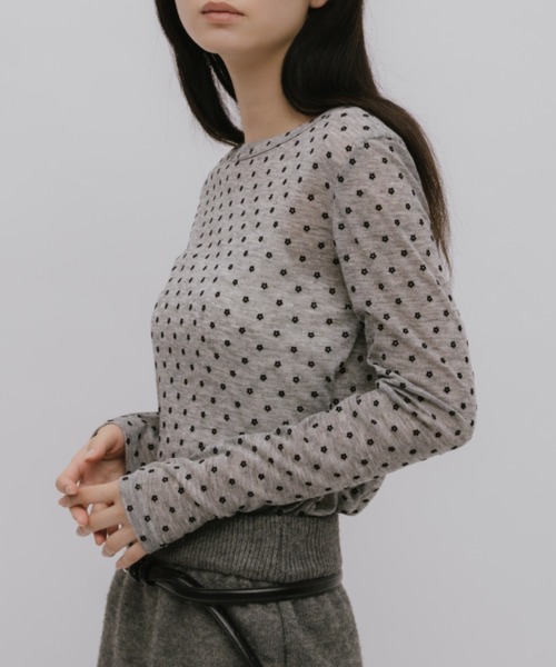 duei（デュイ）の「小花柄フロッキーロングスリーブTシャツ（Tシャツ/カットソー・レディース・グレー/ベージュ/ブラウン・FREE）」の18枚目の写真