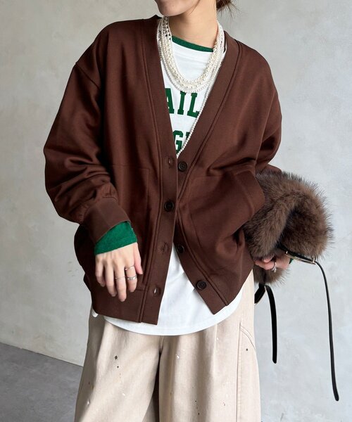 DouDou(ドゥドゥ)の「【WEB限定】裏毛バックロゴスウェットカーディガン(Tシャツ/カットソー・レディース・チャコールグレー/グレー/ブラウン・FREE)」の3枚目の写真