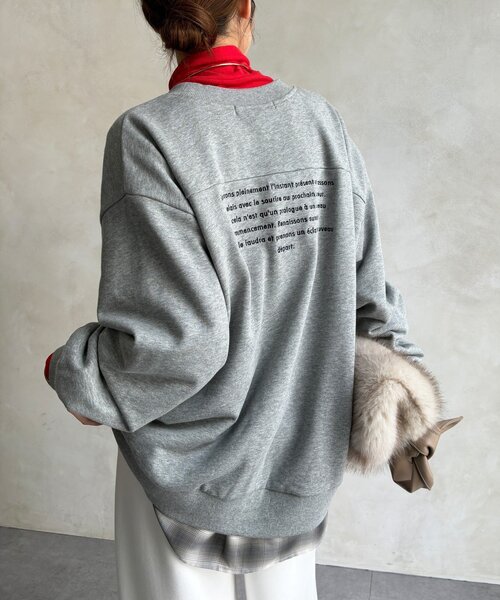 DouDou(ドゥドゥ)の「【WEB限定】裏毛バックロゴスウェットカーディガン(Tシャツ/カットソー・レディース・チャコールグレー/グレー/ブラウン・FREE)」の1枚目の写真