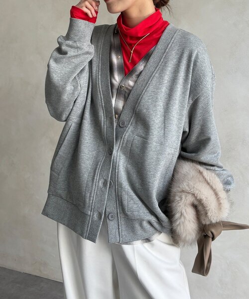 DouDou(ドゥドゥ)の「【WEB限定】裏毛バックロゴスウェットカーディガン(Tシャツ/カットソー・レディース・チャコールグレー/グレー/ブラウン・FREE)」の10枚目の写真