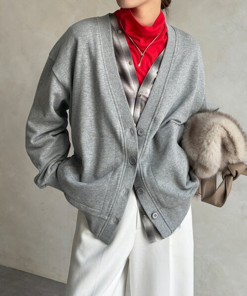 DouDou(ドゥドゥ)の「【WEB限定】裏毛バックロゴスウェットカーディガン(Tシャツ/カットソー・レディース・チャコールグレー/グレー/ブラウン・FREE)」の11枚目の写真