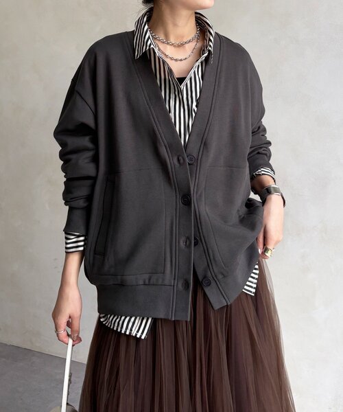 DouDou(ドゥドゥ)の「【WEB限定】裏毛バックロゴスウェットカーディガン(Tシャツ/カットソー・レディース・チャコールグレー/グレー/ブラウン・FREE)」の20枚目の写真