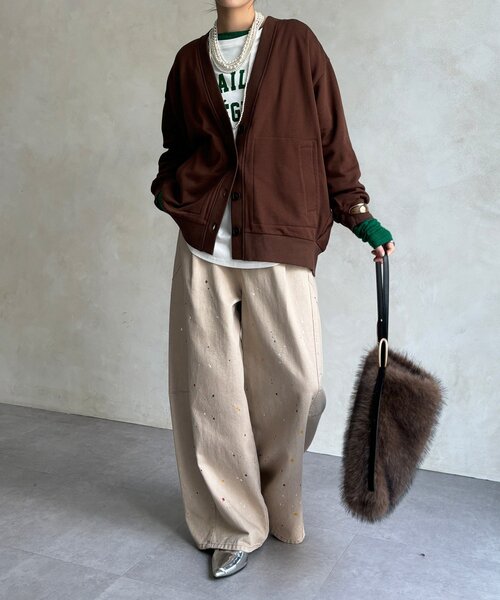 DouDou(ドゥドゥ)の「【WEB限定】裏毛バックロゴスウェットカーディガン(Tシャツ/カットソー・レディース・チャコールグレー/グレー/ブラウン・FREE)」の22枚目の写真
