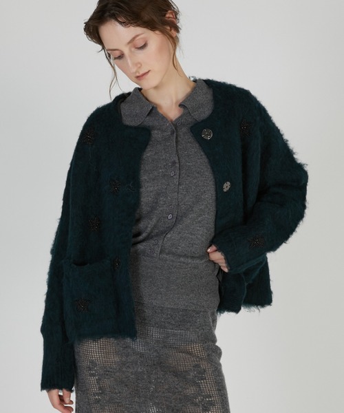 crinkle crinkle crinkle(クリンクルクリンクルクリンクル)の「シャギービーズニットジャケット / 【crinkle crinkle crinkle】 shaggy beads knit jacket(その他アウター・レディース・ブラック/グレー・FREE)」の1枚目の写真