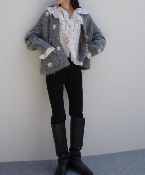 crinkle crinkle crinkle(クリンクルクリンクルクリンクル)の「シャギービーズニットジャケット / 【crinkle crinkle crinkle】 shaggy beads knit jacket(その他アウター・レディース・ブラック/グレー・FREE)」の6枚目の写真