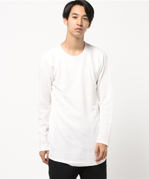 VENCEEXCHANGE（ヴァンスエクスチェンジ）の「【BITTER11月号 掲載商品】 ワッフルロング丈長袖Tシャツ（Tシャツ/カットソー・メンズ・ブラック/オフホワイト/グレー・MEDIUM/LARGE）」の2枚目の写真