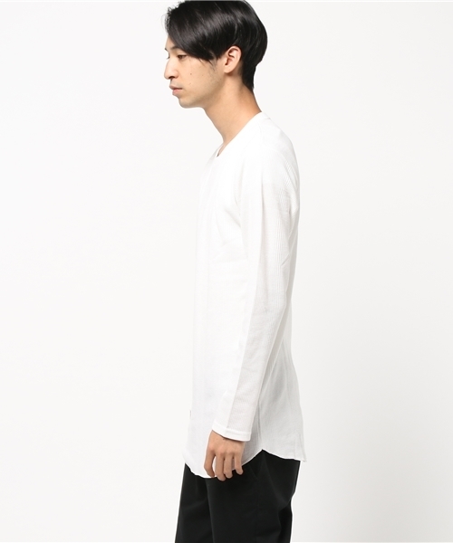 VENCEEXCHANGE（ヴァンスエクスチェンジ）の「【BITTER11月号 掲載商品】 ワッフルロング丈長袖Tシャツ（Tシャツ/カットソー・メンズ・ブラック/オフホワイト/グレー・MEDIUM/LARGE）」の4枚目の写真