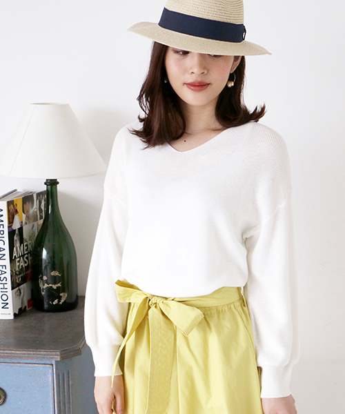 N.（N. Natural Beauty Basic）（エヌエヌナチュラルビューティーベーシック）の「ハイゲージアゼVネックニット（ニット/セーター・レディース・グレー/ブルー/ピンク/ホワイト/ライトグリーン・MEDIUM）」の2枚目の写真