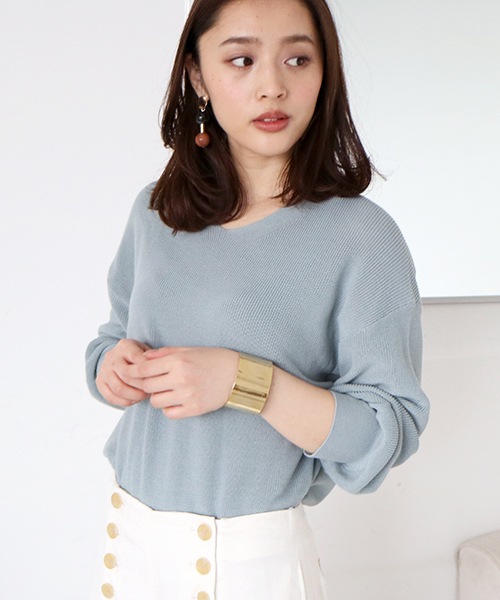 N.（N. Natural Beauty Basic）（エヌエヌナチュラルビューティーベーシック）の「ハイゲージアゼVネックニット（ニット/セーター・レディース・グレー/ブルー/ピンク/ホワイト/ライトグリーン・MEDIUM）」の4枚目の写真