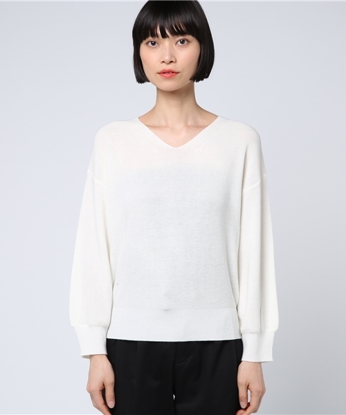 N.（N. Natural Beauty Basic）（エヌエヌナチュラルビューティーベーシック）の「ハイゲージアゼVネックニット（ニット/セーター・レディース・グレー/ブルー/ピンク/ホワイト/ライトグリーン・MEDIUM）」の6枚目の写真