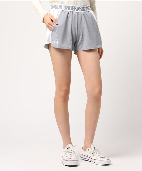 UNDER ARMOUR（アンダーアーマー）の「ジャージハーフパンツ UA PLAY UP SHORT（その他パンツ・レディース・グレー/ブラック×ホワイト・L/LL/M/S）」の2枚目の写真