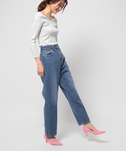 BLISS POINT（ブリスポイント）の「【Sサイズ展開】デニムカラーワイドパンツ/779887（デニムパンツ・レディース・ブルー/ホワイト/ライトブルー/ネイビー・MEDIUM/SMALL/LARGE）」の3枚目の写真